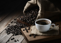 coffee beans and coffee cup 