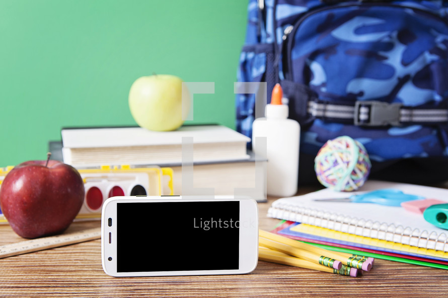 Back to School Background with Blank Smartphone Screen