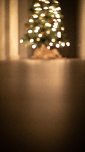 out of focus white lights on a Christmas tree 