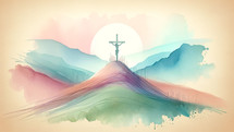 Christ on Calvary at Sunset in Watercolor