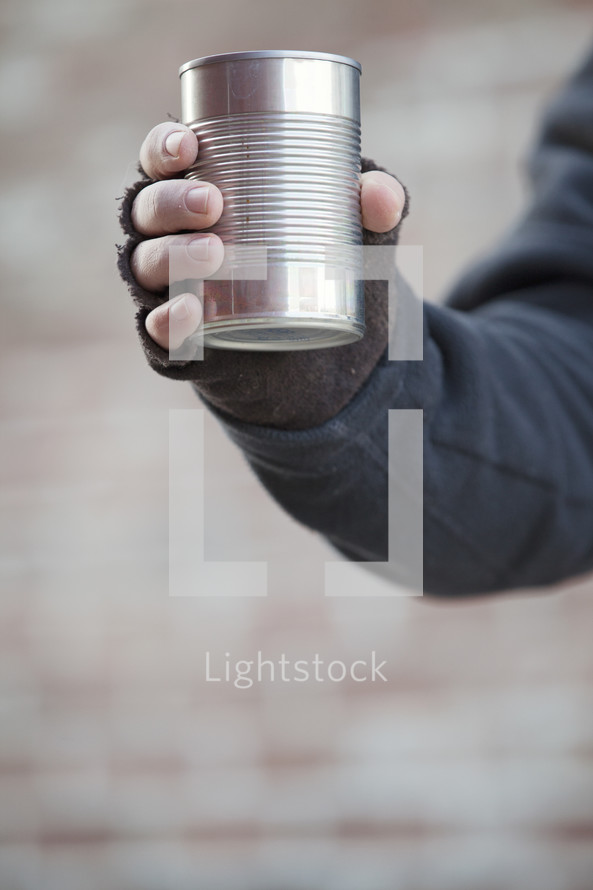 beggar with a tin can 