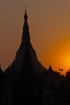Shwedagon Pagoda, East gate at sunset
