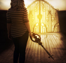 A woman holding the key to Heaven 
