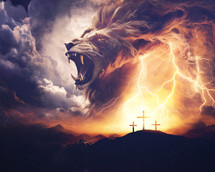 Lion roars above the cross