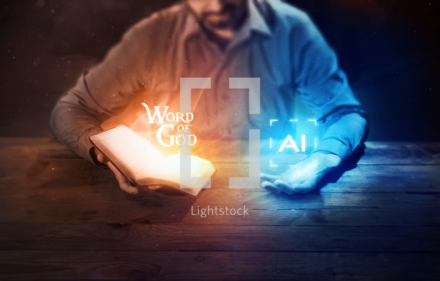 Man struggles to decide between the Word of God and Artificial Intelligence