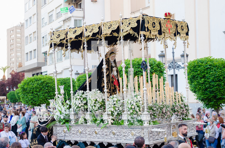 Badajoz, Spain, Friday. April 15 2023. Procession of Holy Week, Badajoz, Extremadura. Most Holy Mary of the Greatest Sorrow