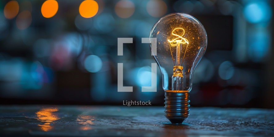  A glowing light bulb illuminates a dark bokeh background symbolizing innovation and creativity