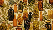 Background olives in jar. AI generative