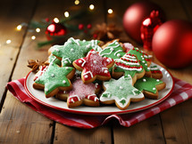 A Plate Full of Red White and Green Christmas Sugar Cookies