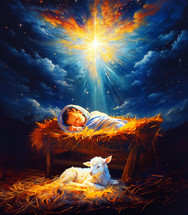 Baby Jesus and a small lamb