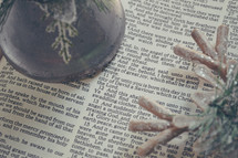 Christmas decor on the pages of a Bible 