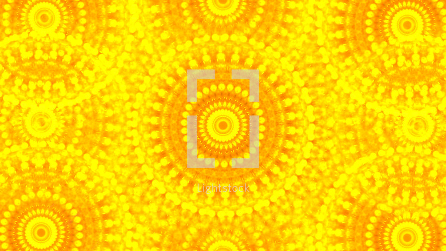 Golden sunny mandala symmetry pattern, abstract design, background. Textured yellow effect, seamless design, kaleidoscope. High quality photo