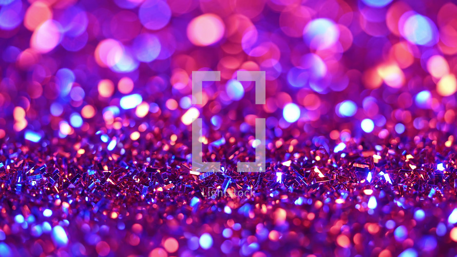 Festive glitter background. Colorful neon light. Abstract sparkles shining, beautiful texture, bokeh. High quality photo
