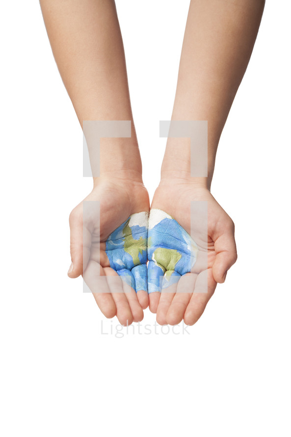 earth painted into cupped hands