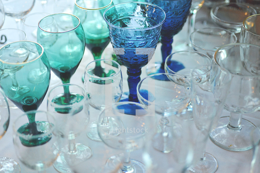 Rows of glassware.
