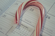 candy cane on a calendar 