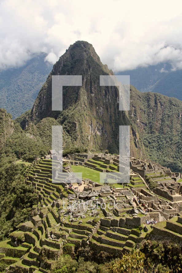 green mountains in Peru and ancient village 