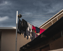 clothes on a clothesline on a rooftop 