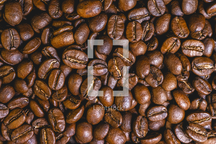 Background from coffee beans from above.