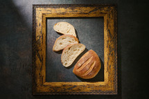 Cut loaf of bread in a frame