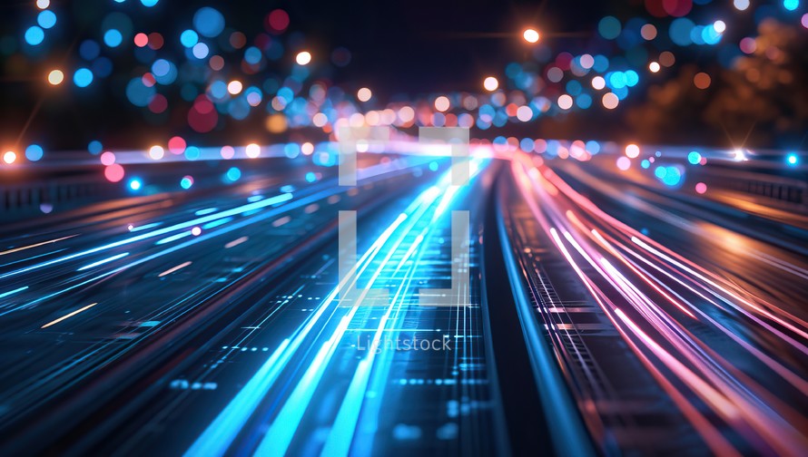 Futuristic high speed highway road with motion blur and bokeh