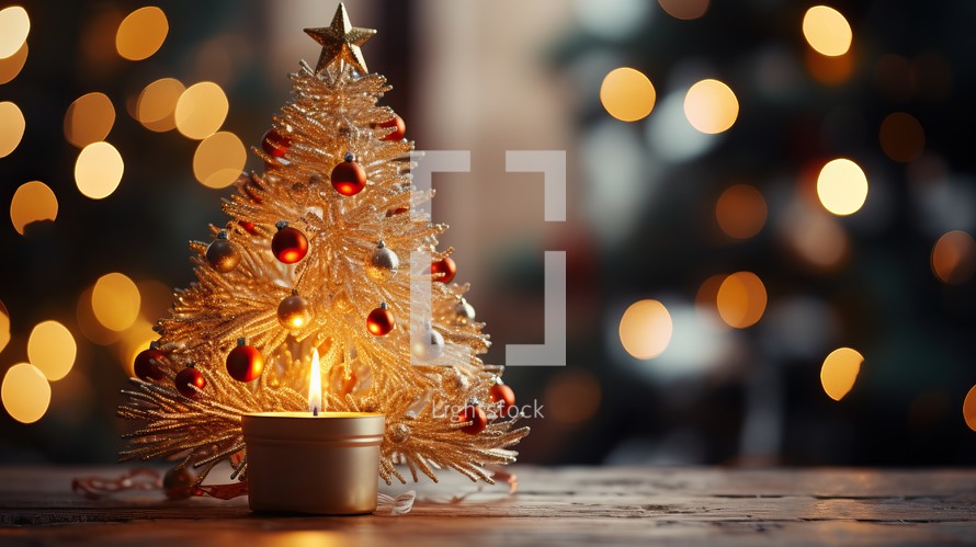 Christmas tree with burning candle