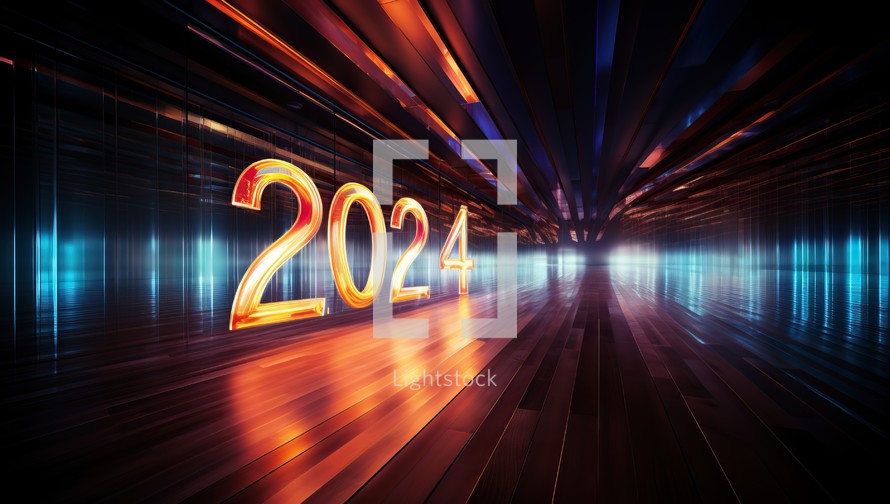 New year 2024 on a futuristic background.