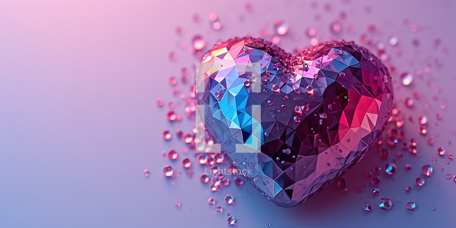 Sparkling Crystal Heart on Gradient Background