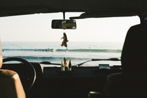 view of the ocean from a windshield 