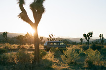 parked van and desert landscape 