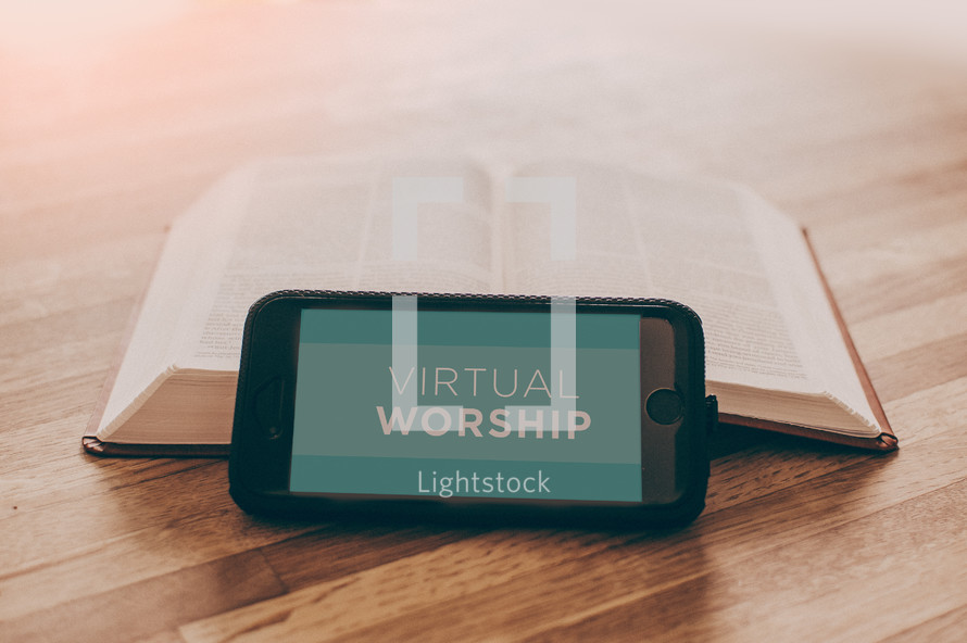 Virtual worship and opened Bible 