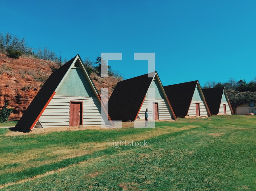 row of a A frame huts 