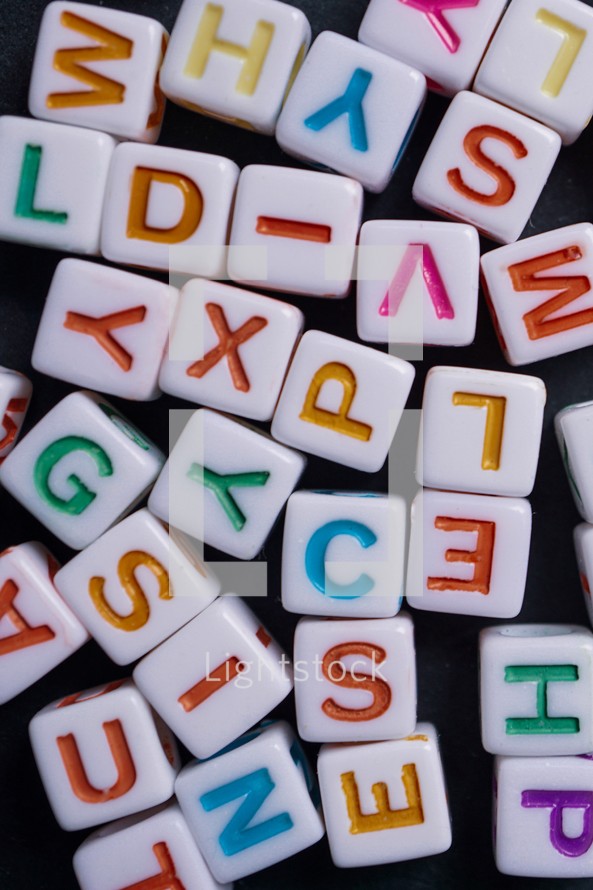 colorful letter cubes, toy and education