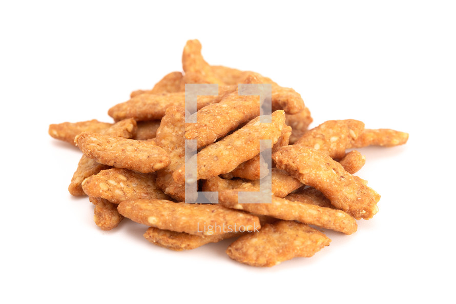 Cheddar Cheese Sesame Sticks on a White Background