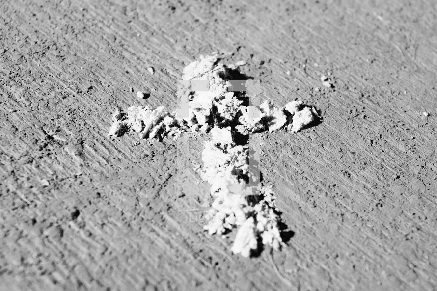 ashes in the shape of a cross