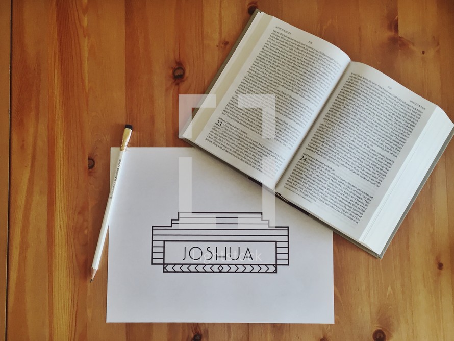 Joshua, ivy, pencil, open Book, Bible study