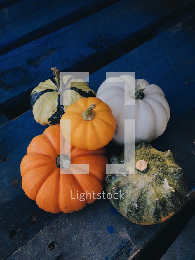 fall pumpkins on a deck 