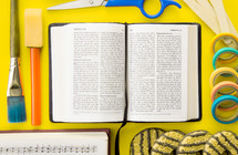Background of a Bible with Objects for Biblical Education such as VBS