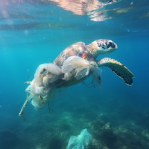 Hawaiian green sea turtle (chelonia mydas) eating a piece of plastic in hawaii