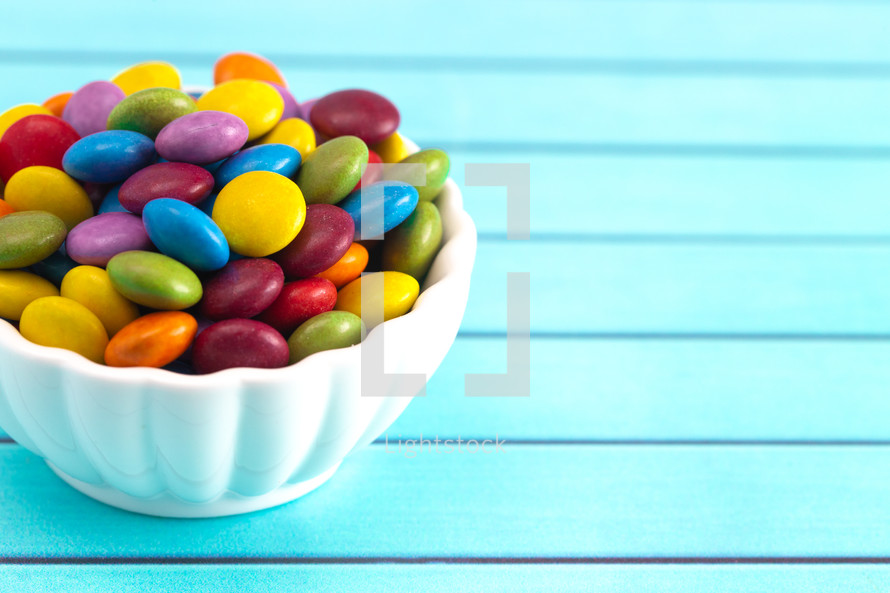 bowl of Candy Coated Multicolored Chocolates