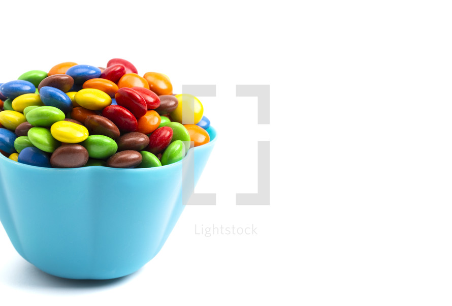 Rainbow Colored Candy Coated Chocolates in a bowl 
