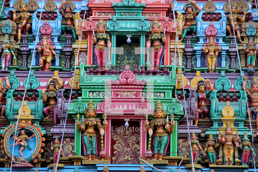 Colorful Hindu temple with hindu gods.