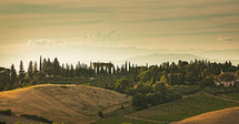 Panorama of the hills of San Gimignano, small medieval village in Tuscany, Italy
