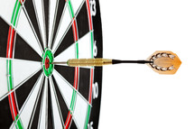 Bulls eye target with dart on white background