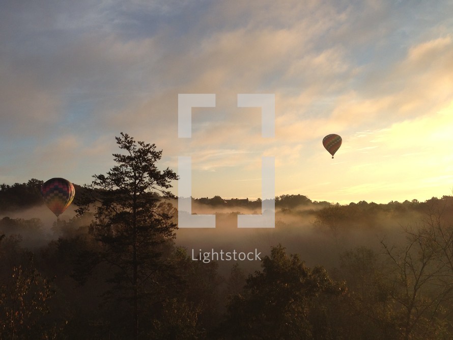 hot air balloons and mist 