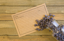 Recipe card and chocolate chips 