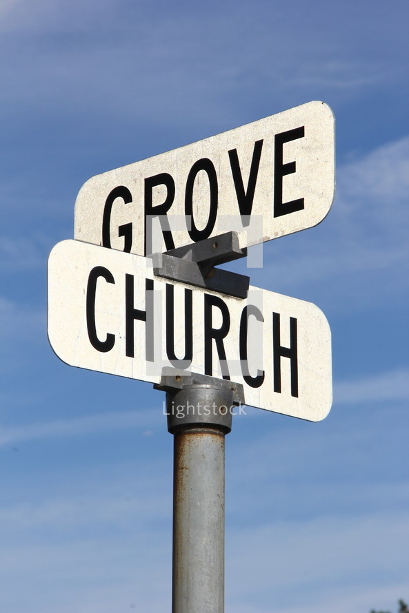 street signs, Grove, Church 