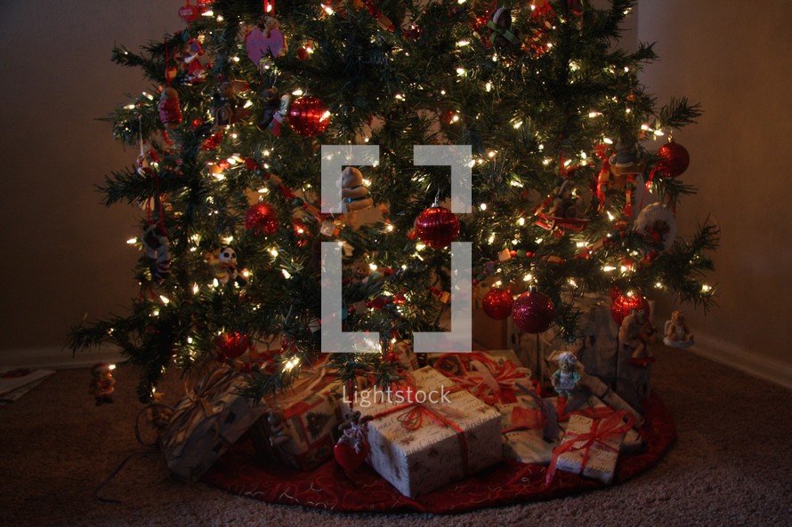 presents under a Christmas tree