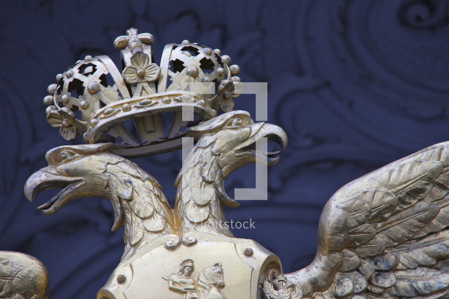 Double headed eagle and crown of the Russian royal family coat of arms 