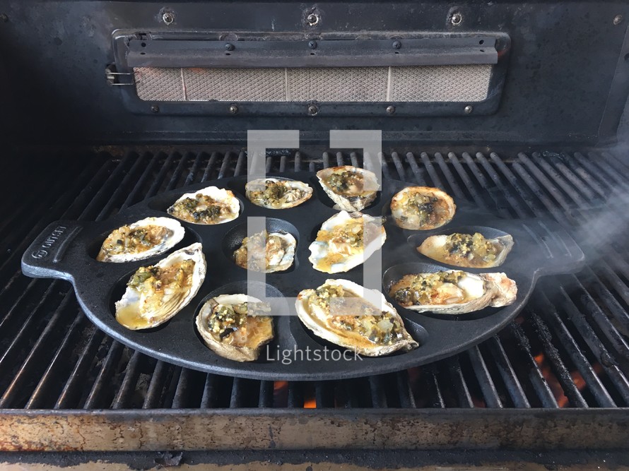oysters on a grill 